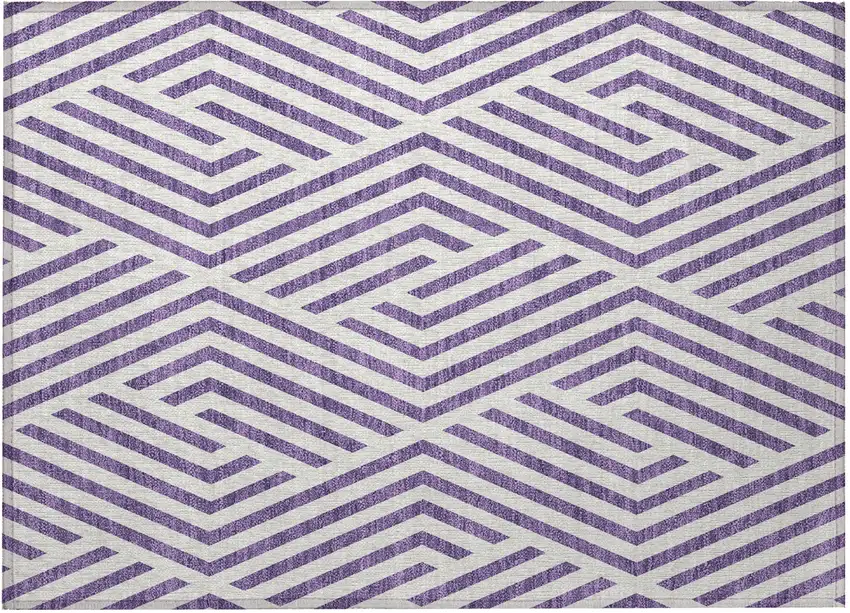 Purple and White Geometric Washable Non Skid Indoor Outdoor Area Rug Photo 4