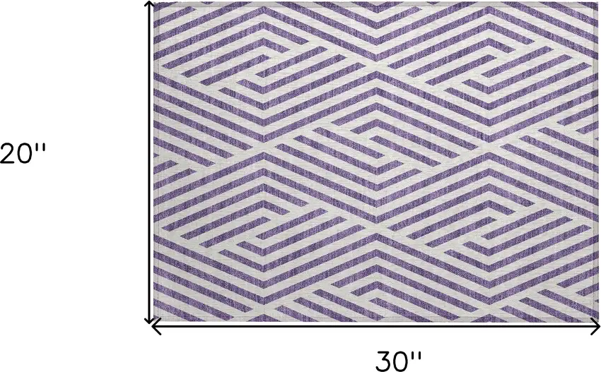 Purple and White Geometric Washable Non Skid Indoor Outdoor Area Rug Photo 3