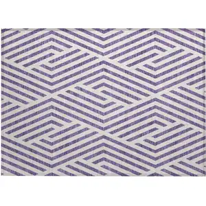 Photo of Purple and White Geometric Washable Non Skid Indoor Outdoor Area Rug