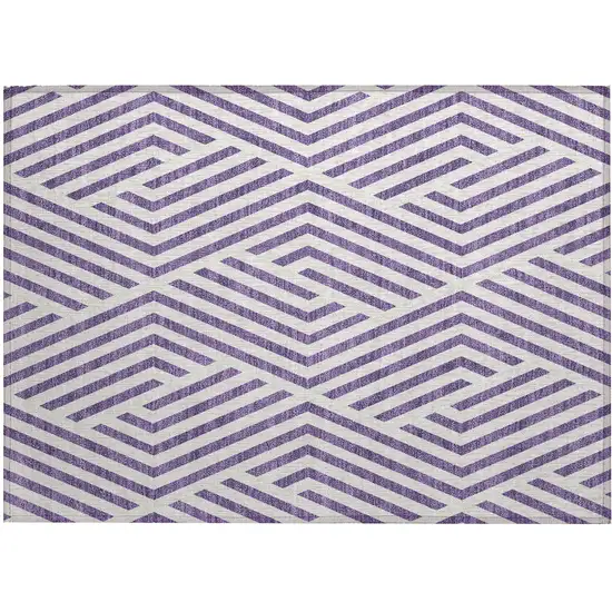 Purple and White Geometric Washable Non Skid Indoor Outdoor Area Rug Photo 2