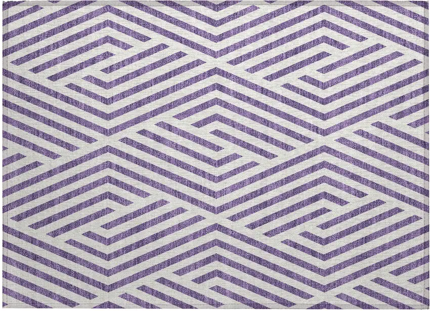 Purple and White Geometric Washable Non Skid Indoor Outdoor Area Rug Photo 2