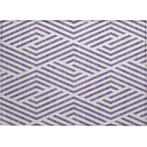 Photo of Purple and White Geometric Washable Non Skid Indoor Outdoor Area Rug