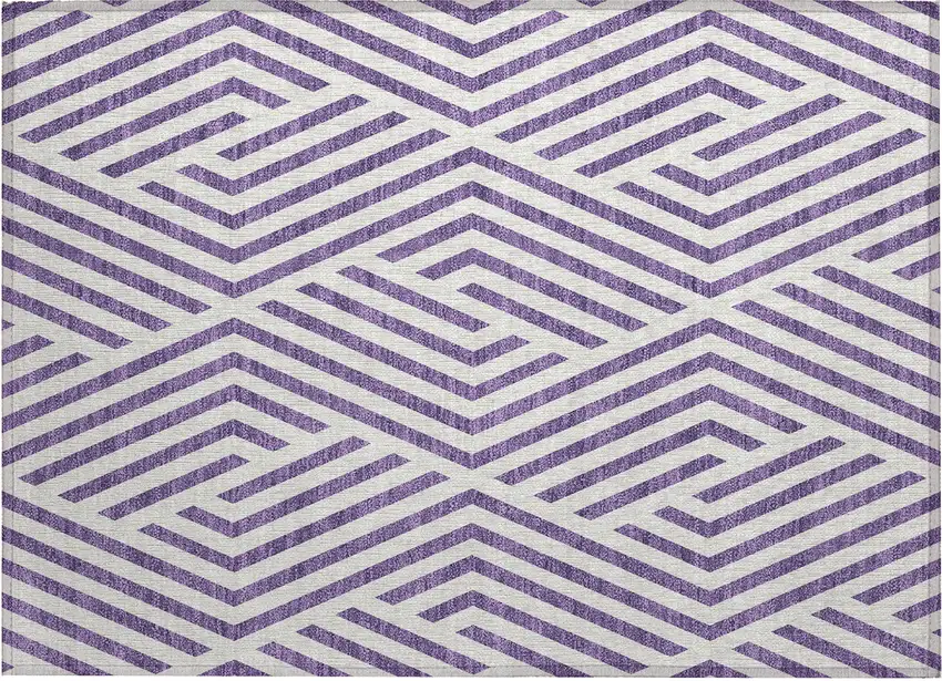 Purple and White Geometric Washable Non Skid Indoor Outdoor Area Rug Photo 2