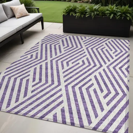 Purple And White Geometric Washable Indoor Outdoor Area Rug Photo 1