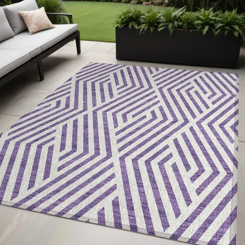 Purple And White Geometric Washable Indoor Outdoor Area Rug Photo 1