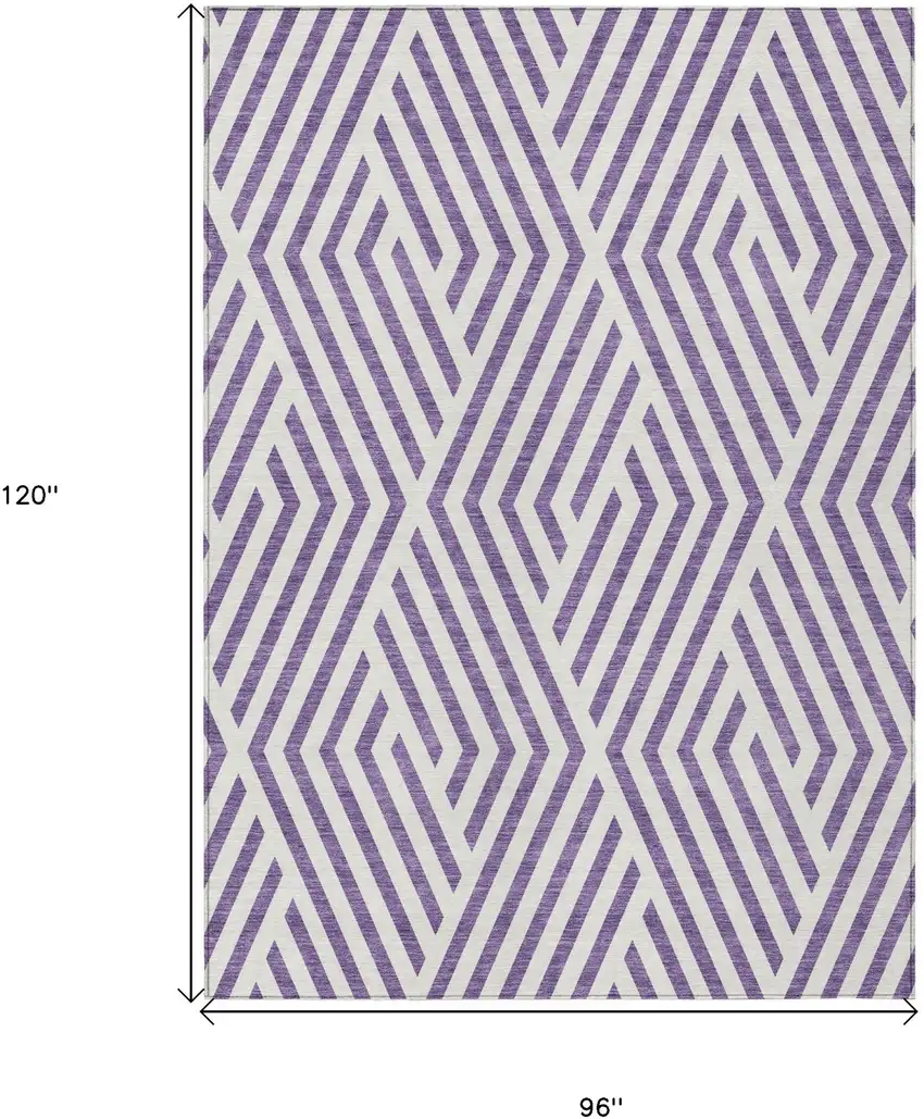 Purple and White Geometric Washable Non Skid Indoor Outdoor Area Rug Photo 3