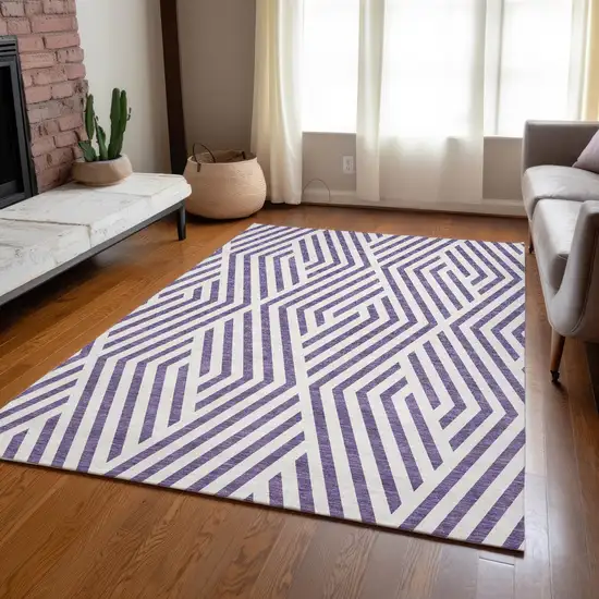 Purple And White Geometric Washable Indoor Outdoor Area Rug Photo 9