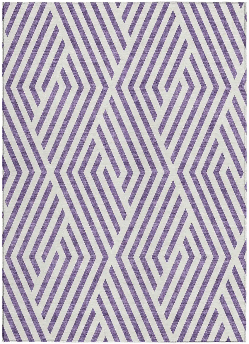 Purple and White Geometric Washable Non Skid Indoor Outdoor Area Rug Photo 4