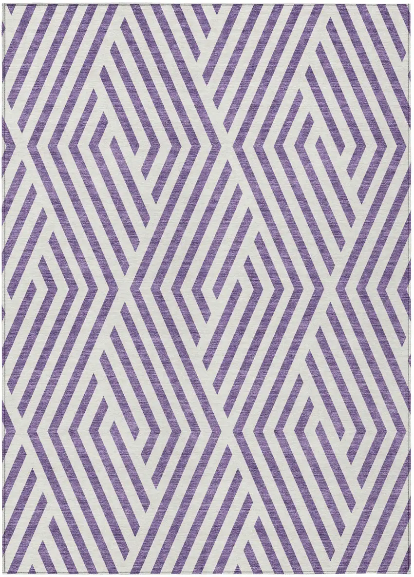 Purple and White Geometric Washable Non Skid Indoor Outdoor Area Rug Photo 2