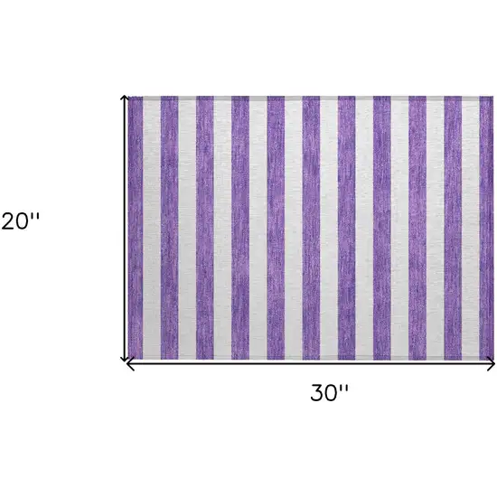 Purple and White Striped Washable Non Skid Indoor Outdoor Area Rug Photo 3