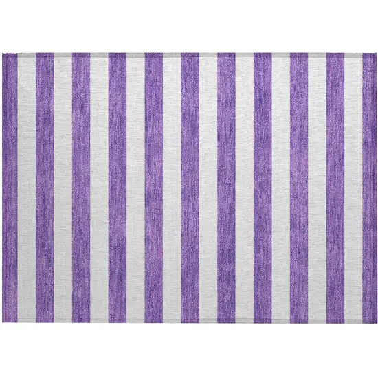 Purple and White Striped Washable Non Skid Indoor Outdoor Area Rug Photo 2