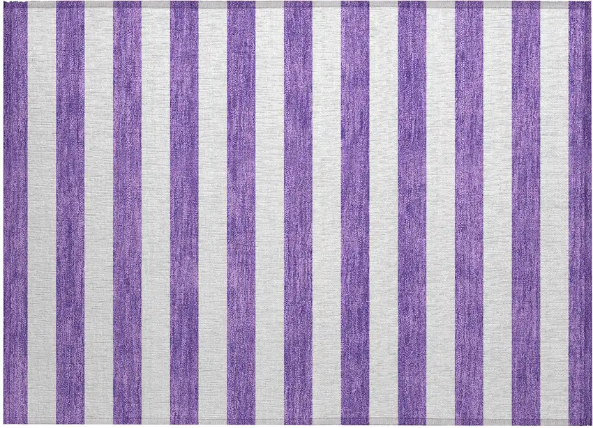 Purple and White Striped Washable Non Skid Indoor Outdoor Area Rug Photo 2