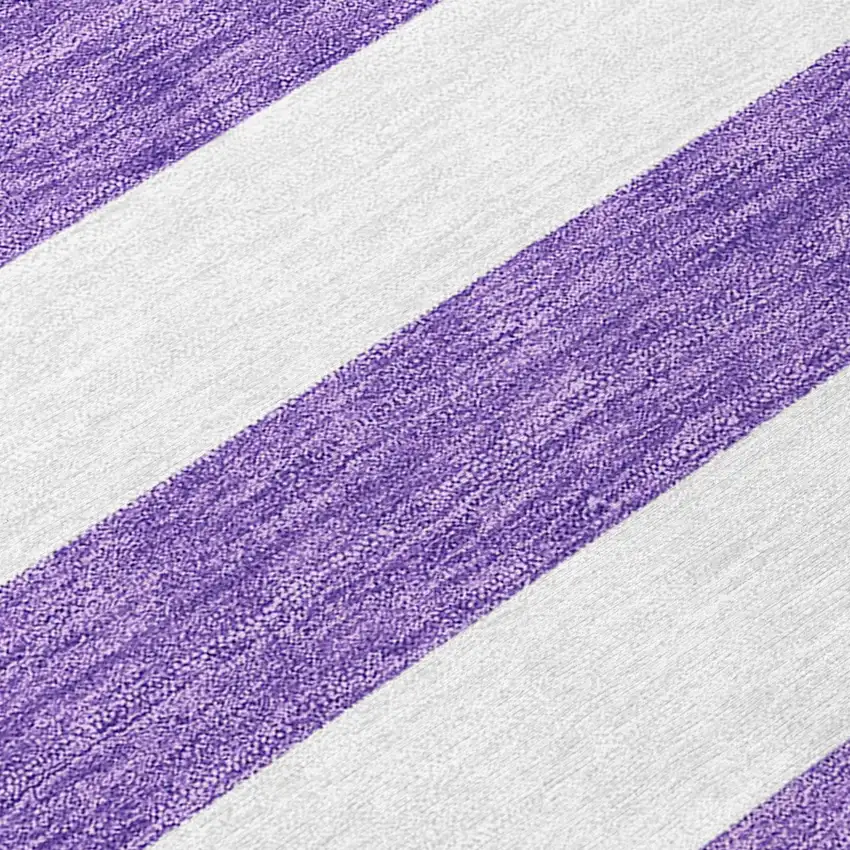 Purple and White Striped Washable Non Skid Indoor Outdoor Area Rug Photo 8