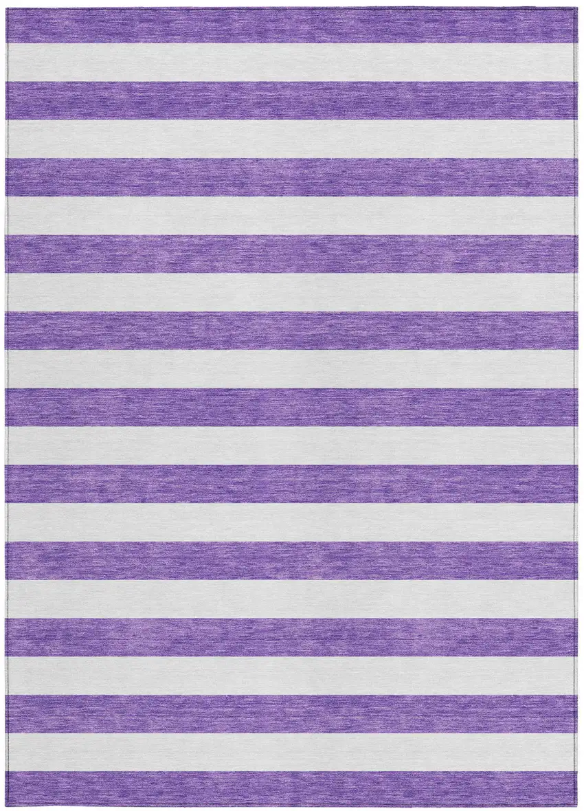 Purple and White Striped Washable Non Skid Indoor Outdoor Area Rug Photo 5