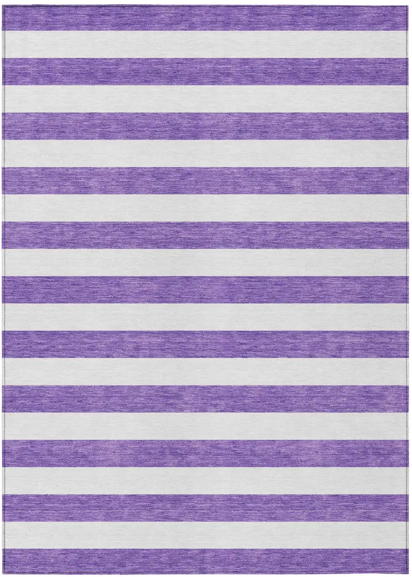 Purple and White Striped Washable Non Skid Indoor Outdoor Area Rug Photo 2