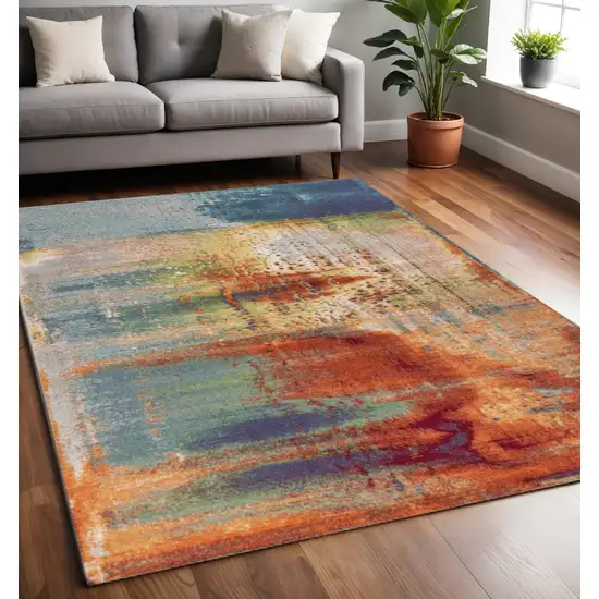 Blue Rust And Orange Abstract Area Rug Photo 1