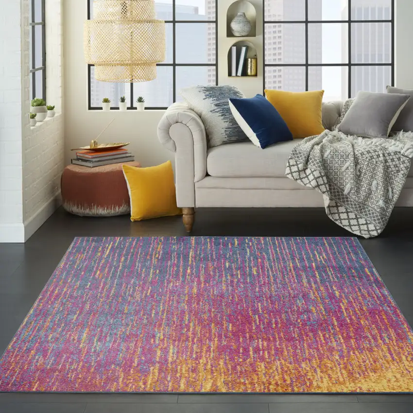 Blue And Orange Abstract Area Rug Photo 7