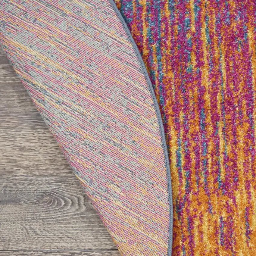 5' Blue And Orange Abstract Round Rug Photo 8