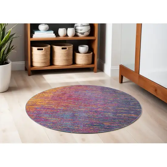 5' Blue And Orange Abstract Round Rug Photo 1