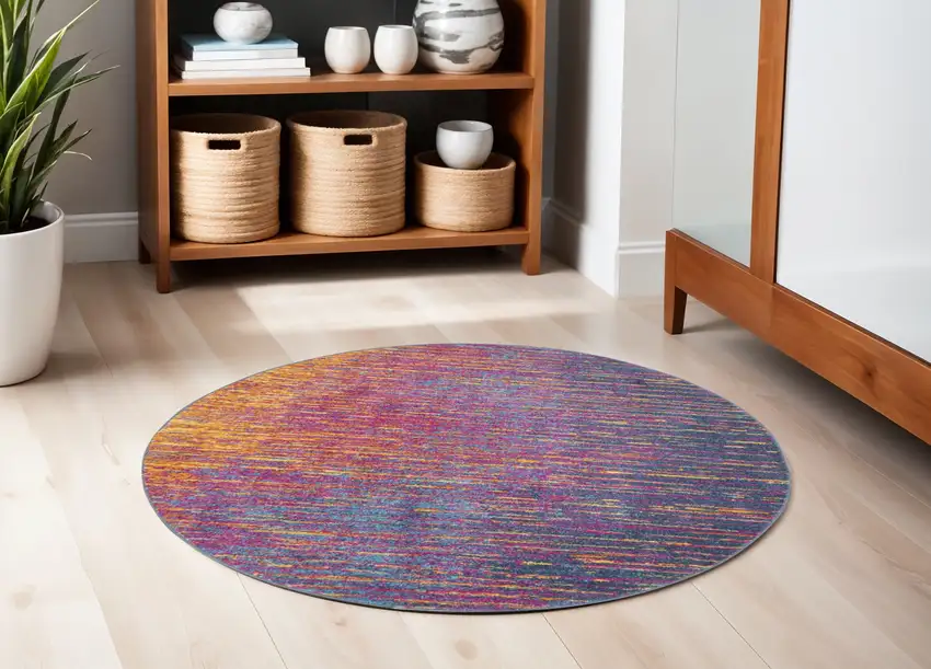 5' Blue And Orange Abstract Round Rug Photo 1