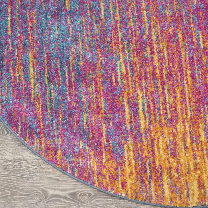 5' Blue And Orange Abstract Round Rug Photo 9