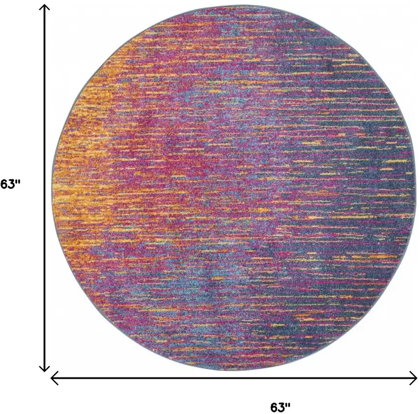 5' Blue And Orange Abstract Round Rug Photo 3