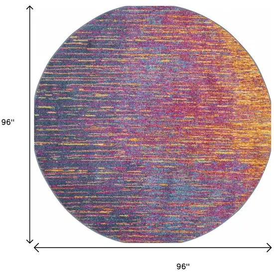8' Blue And Orange Abstract Round Rug Photo 3
