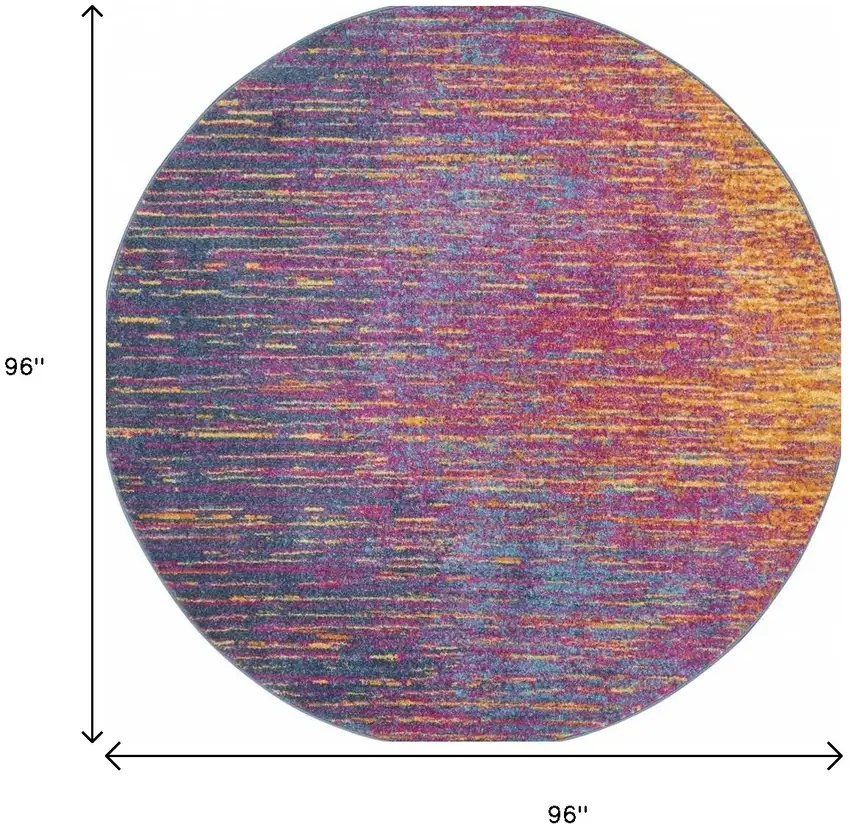 8' Blue And Orange Abstract Round Rug Photo 3