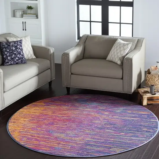 8' Blue And Orange Abstract Round Rug Photo 1