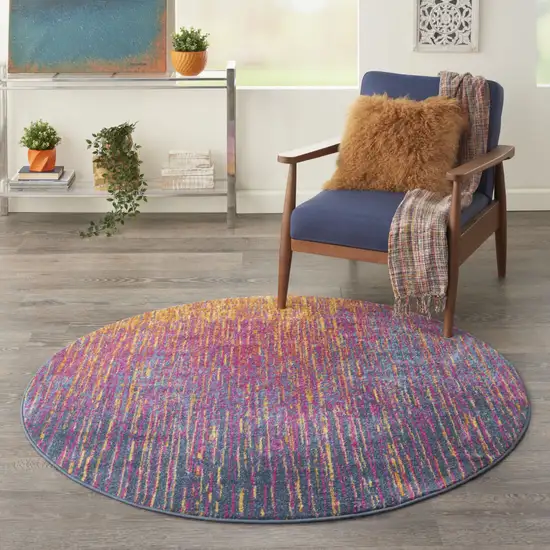 4' Blue And Orange Abstract Round Rug Photo 5