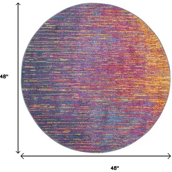 4' Blue And Orange Abstract Round Rug Photo 9