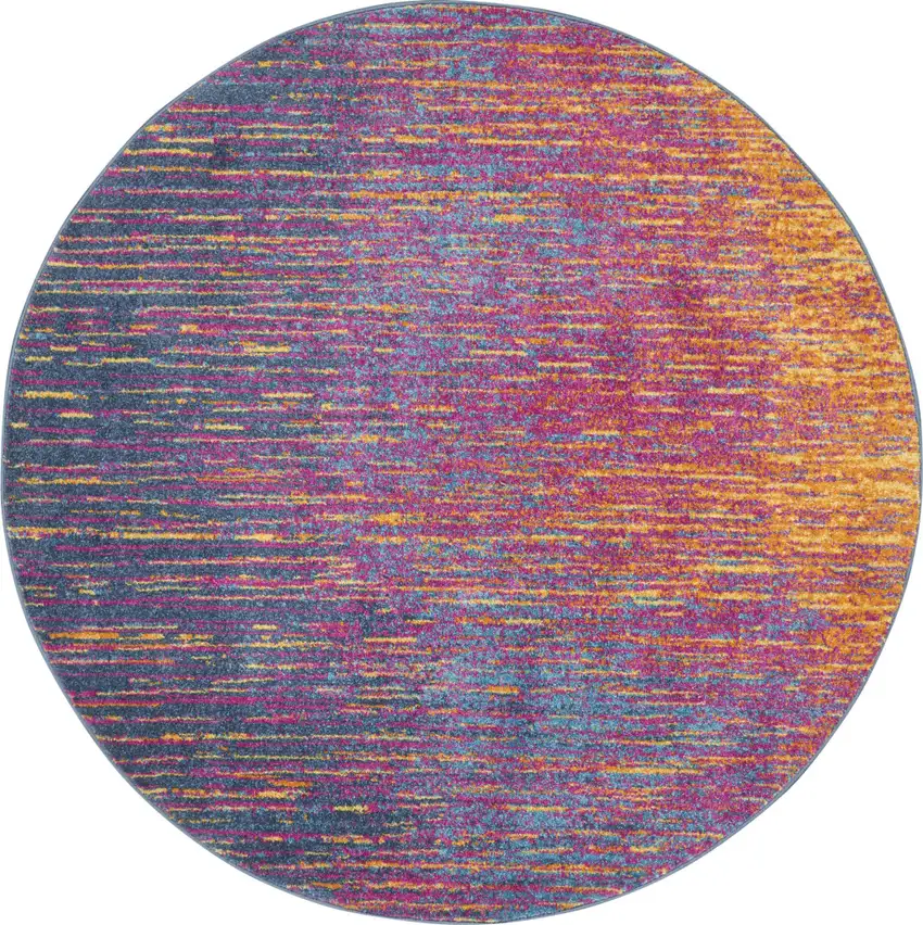 4' Blue And Pink Round Abstract Power Loom Area Rug Photo 4