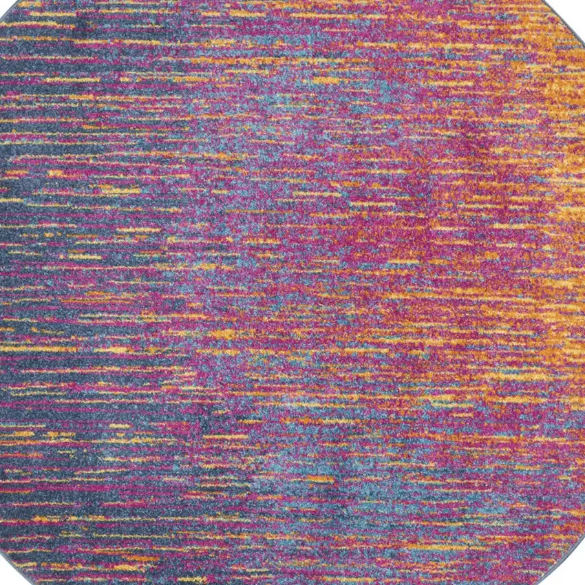 4' Blue And Orange Abstract Round Rug Photo 5