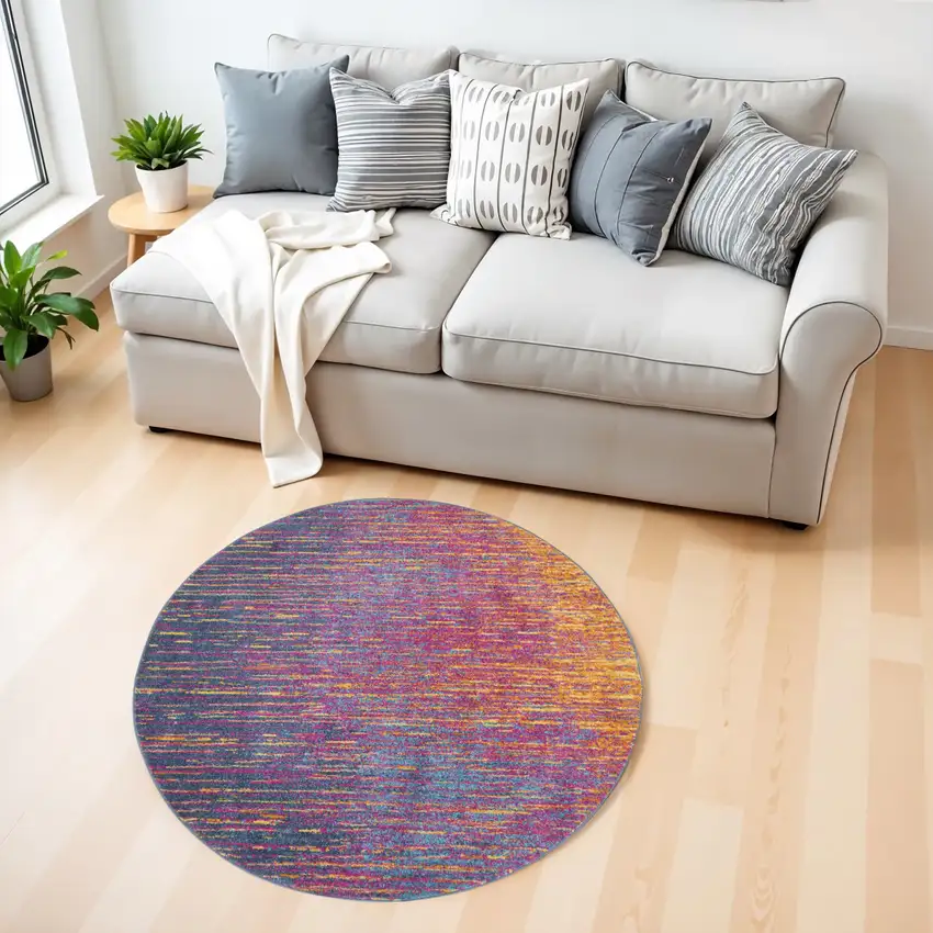 4' Blue And Orange Abstract Round Rug Photo 2