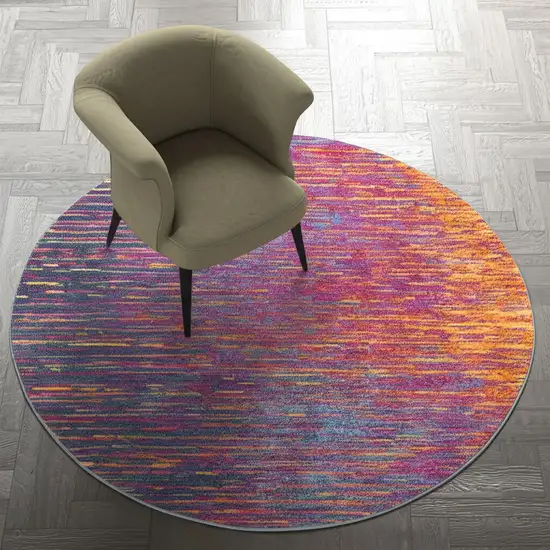 4' Blue And Orange Abstract Round Rug Photo 2
