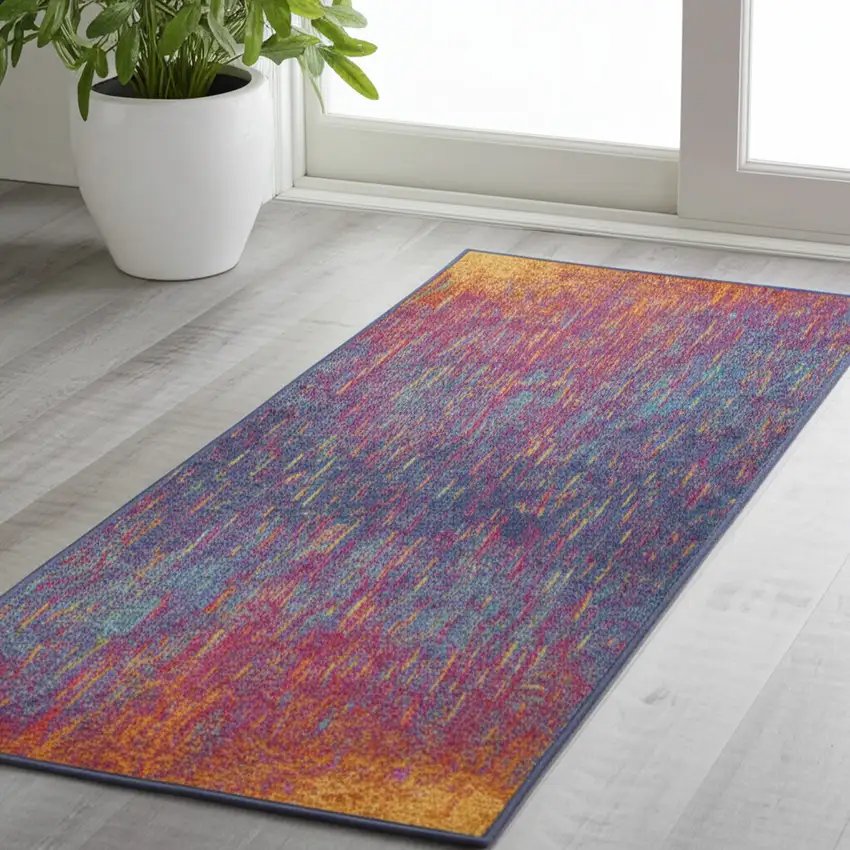 6' Blue And Orange Abstract Runner Rug Photo 1