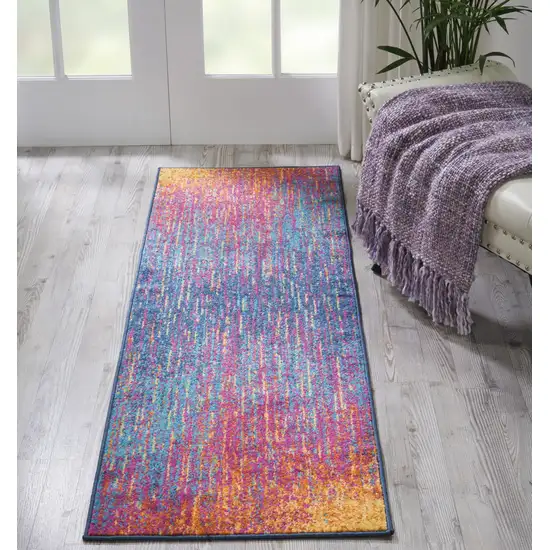 6' Blue And Orange Abstract Runner Rug Photo 5