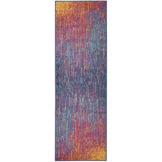 6' Blue And Orange Abstract Runner Rug Photo 9