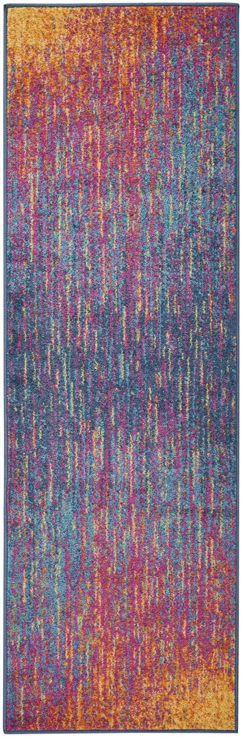 6' Blue And Orange Abstract Runner Rug Photo 9