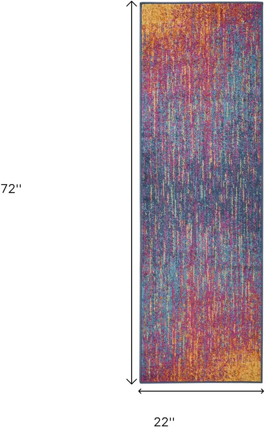 6' Blue And Orange Abstract Runner Rug Photo 8
