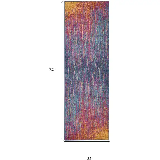 6' Blue And Orange Abstract Runner Rug Photo 7