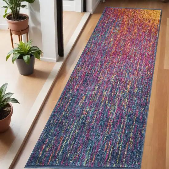 6' Blue And Orange Abstract Runner Rug Photo 2