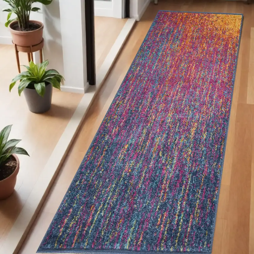 6' Blue And Orange Abstract Runner Rug Photo 2