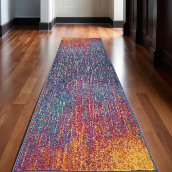 10' Blue And Orange Abstract Runner Rug Photo 2