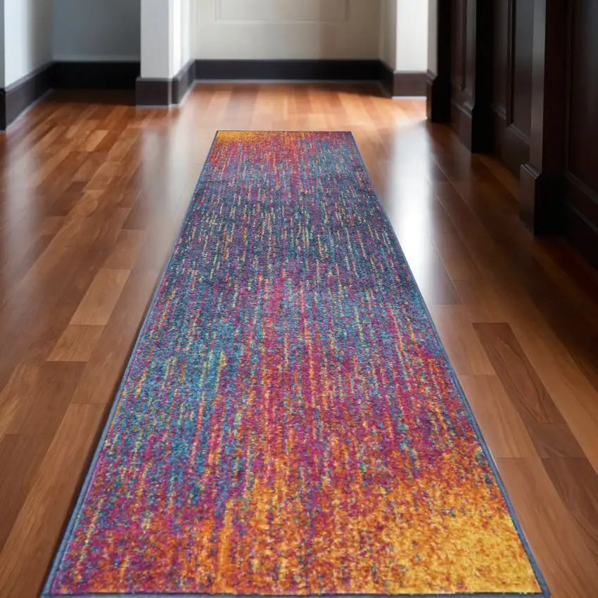 10' Blue And Orange Abstract Runner Rug Photo 2