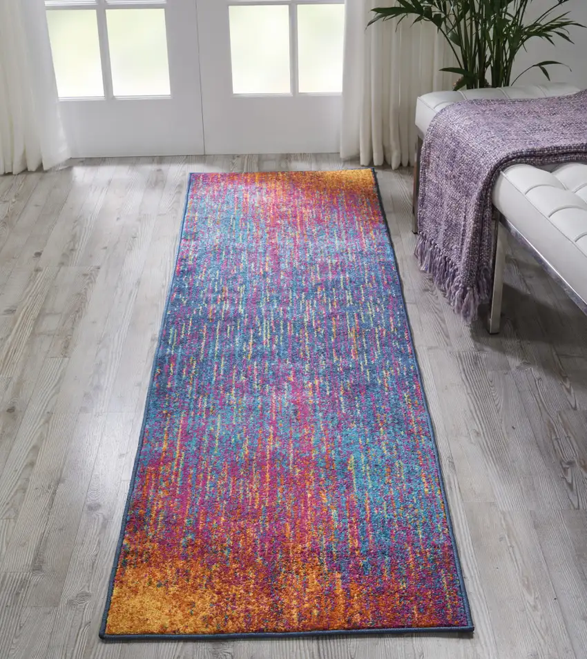 10' Blue And Orange Abstract Runner Rug Photo 6