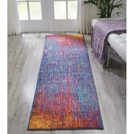 10' Blue And Orange Abstract Runner Rug Photo 5
