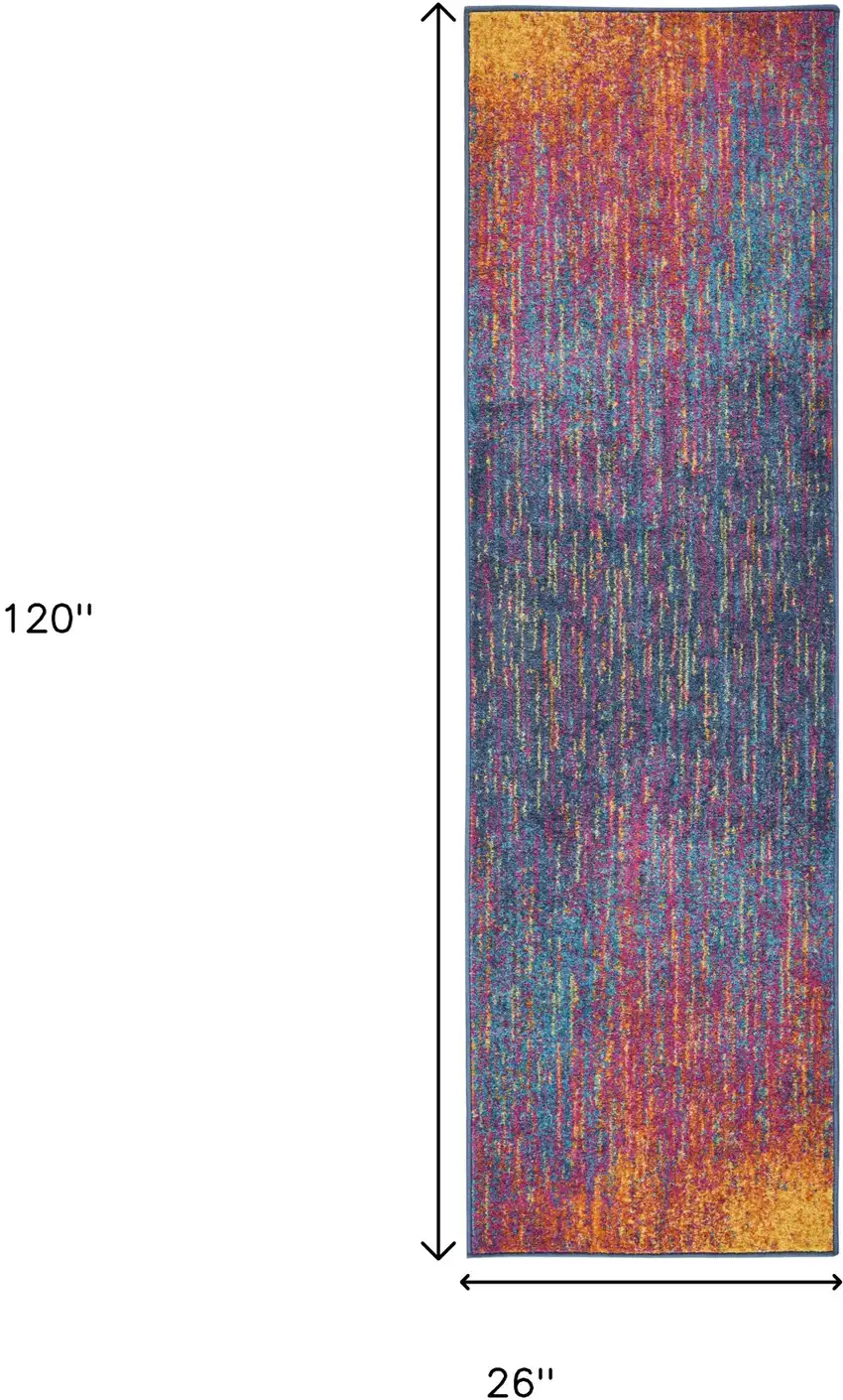 10' Blue And Orange Abstract Runner Rug Photo 9