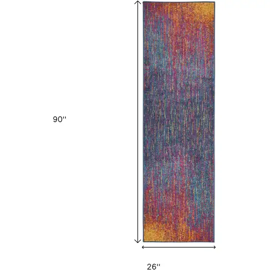8' Blue And Orange Abstract Runner Rug Photo 8
