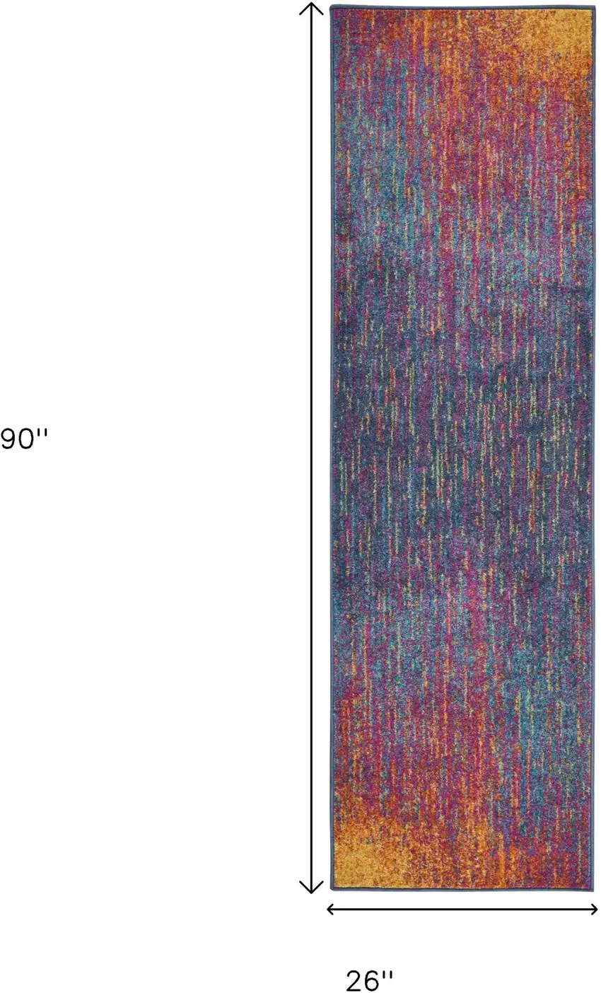 8' Blue And Orange Abstract Runner Rug Photo 8
